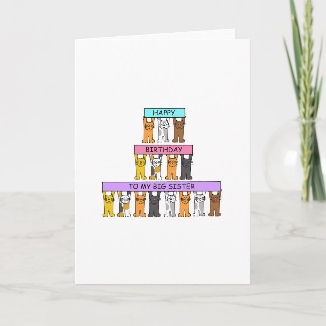 Happy Birthday Big Sister Cartoon Katzen Karte (Vorderseite)