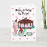 Happy Birthday Big Sister | Eiscreme Karte<br><div class="desc">Haben Sie einen sehr süßen Geburtstag ist die Botschaft auf der Innenseite. Die Karte ist voll mit Eistöcken aus Kawaii Cartoon.</div>