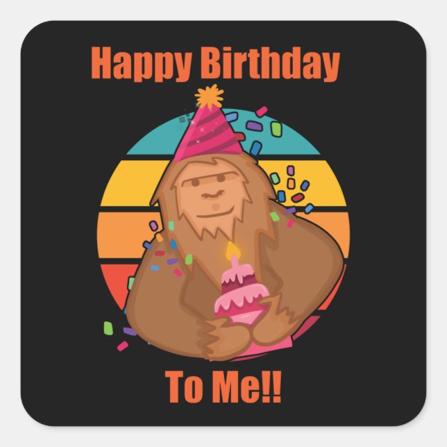 Happy Birthday Bigfoot Cupcake Quadratischer Aufkleber (Vorderseite)
