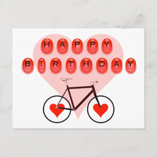 Happy Birthday Bike and Hearts Postkarte