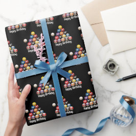 Happy Birthday Billiard Balls auf schwarz Geschenkpapier