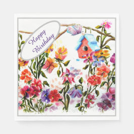 Happy Birthday Bird House Serviette