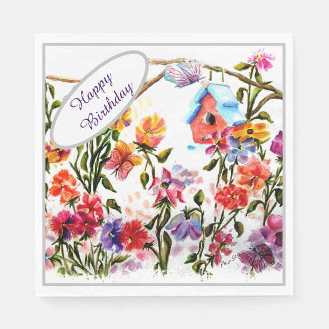 Happy Birthday Bird House Serviette (Vorderseite)