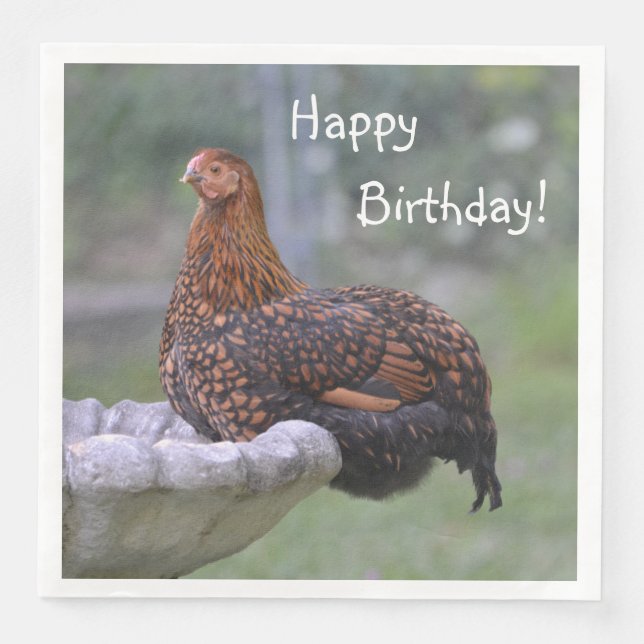 Happy Birthday Birdbath Chicken Serviette (Vorderseite)