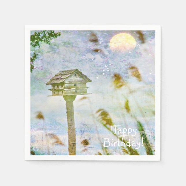 Happy Birthday Birdhouse Serviette (Vorderseite)