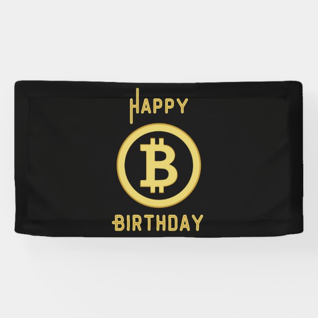 Happy Birthday Bitcoin Gold 1,6x3 Vinyl Banner (Horizontal)