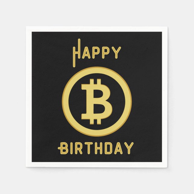 Happy Birthday Bitcoin Gold 3 Ply Napkins Serviette (Vorderseite)