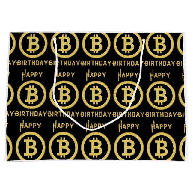 Happy Birthday Bitcoin Gold Große Geschenktasche Geschenktüte (Vorderseite)