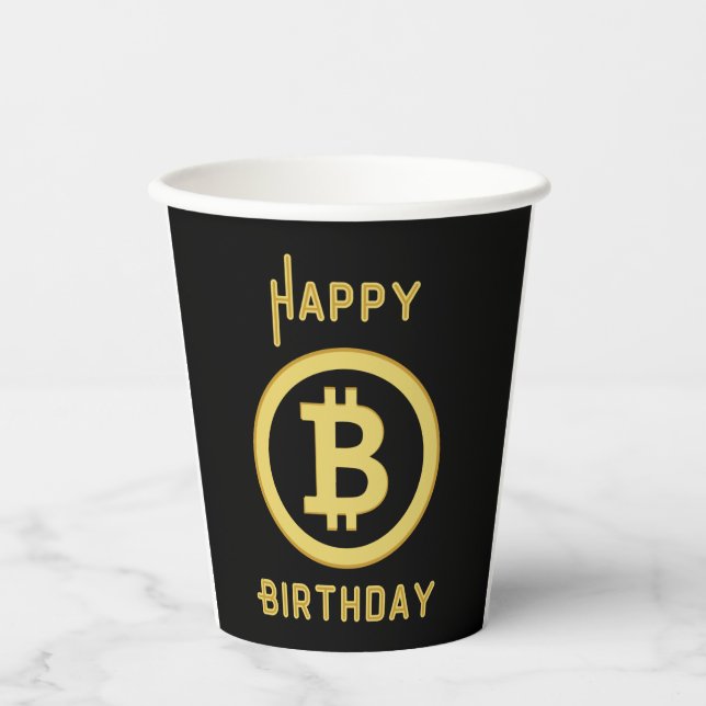 Happy Birthday Bitcoin Gold Paper Cups Pappbecher (Vorderseite)
