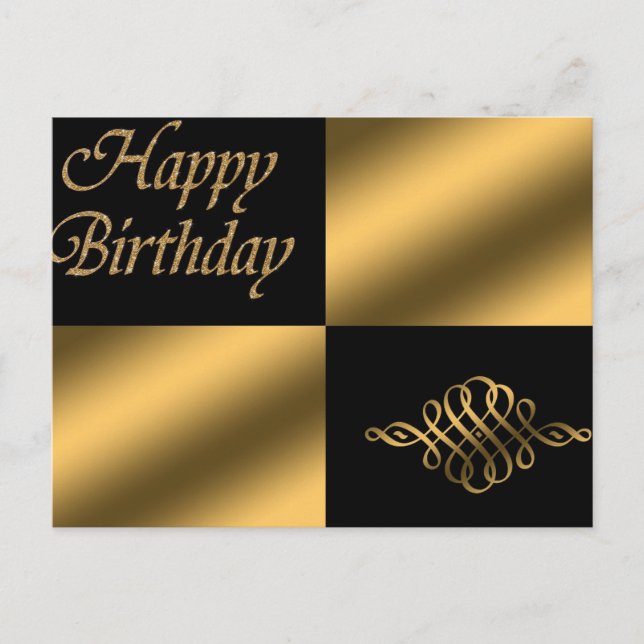 Happy Birthday Black and Gold Postkarte (Vorderseite)