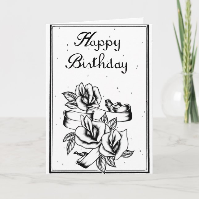 Happy Birthday Black and White Card Karte (Vorderseite)