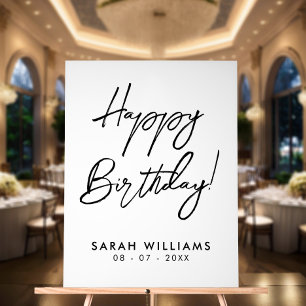 Happy Birthday Black and White Modern Script Acrylschild