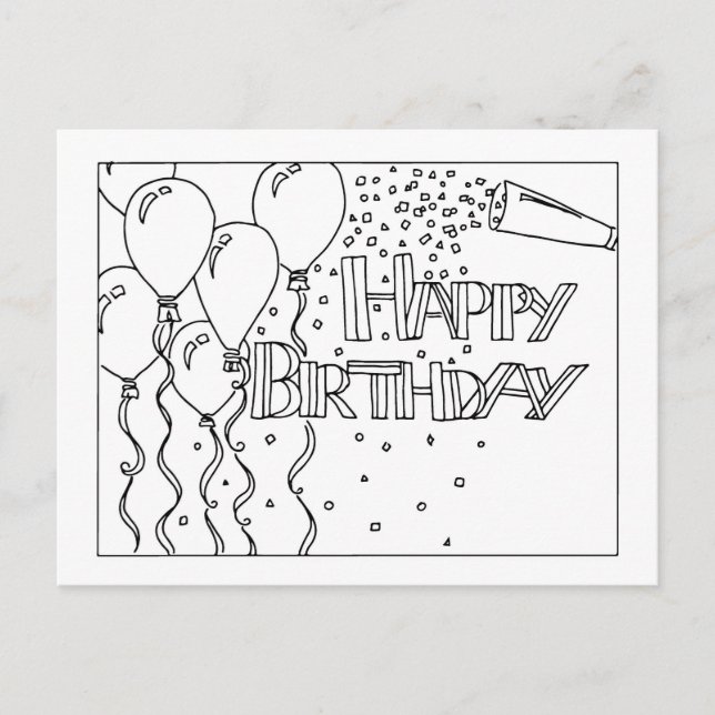 Happy Birthday Black and White Postcard Postkarte (Vorderseite)