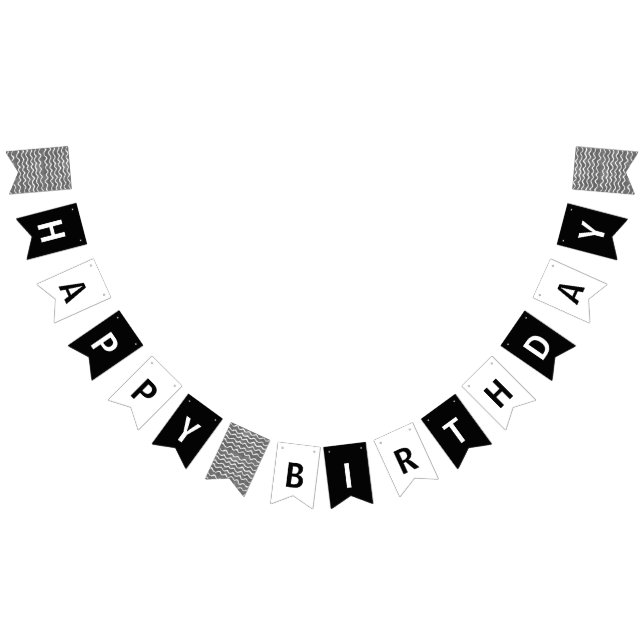 Happy Birthday Black and White Wimpelkette (Alle)