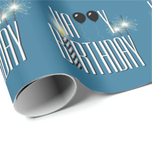 Happy Birthday Black Balloons und Sparklers Geschenkpapier