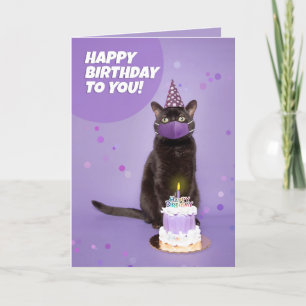 Happy Birthday Black Cat in pandemischer Gesichtsm Feiertagskarte