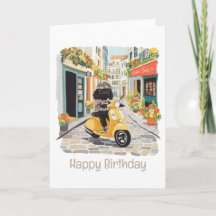 Happy Birthday Black Doodle Riding Scooter