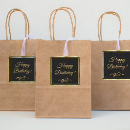 Happy Birthday Black Gold eleganten Typ Quadratischer Aufkleber