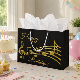 Happy Birthday Black Gold Musiknoten Große Geschenktüte