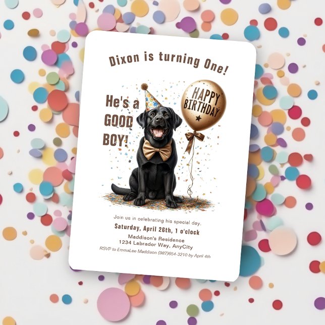 Happy Birthday Black Labrador Ballon Custom Einladung (black labrador happy birthday balloon party hat confetti invitation)