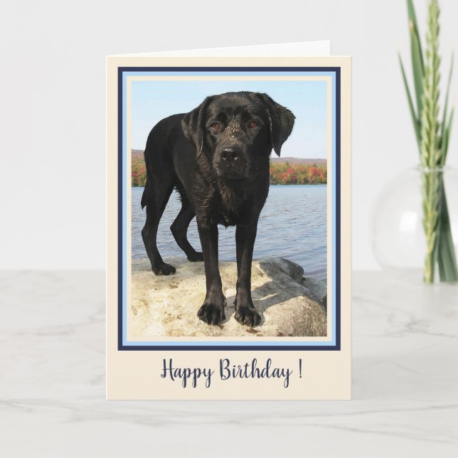 Happy Birthday Black Labrador Beach Welpe Niedlich Dankeskarte (Vorderseite)