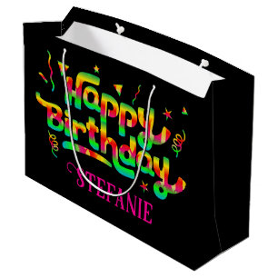 Happy Birthday Black Personalisiert Name Geburtsta Große Geschenktüte