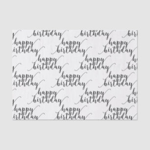 Happy Birthday Black & White Script Type Party Seidenpapier