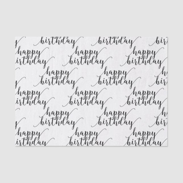 Happy Birthday Black & White Script Type Party Seidenpapier (Vorderseite)