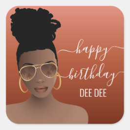Happy Birthday Black Woman Gold Shades Copper Quadratischer Aufkleber