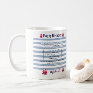 Happy Birthday Blau-Weiß-Gestreifter Becher Kaffeetasse