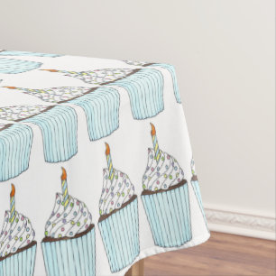 Happy Birthday Blue Cake Cupcake Candle Sprinkles Tischdecke
