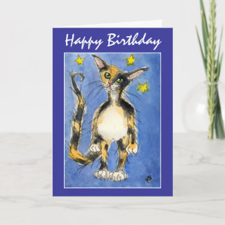 Happy Birthday Blue Cat Grußkarte Karte