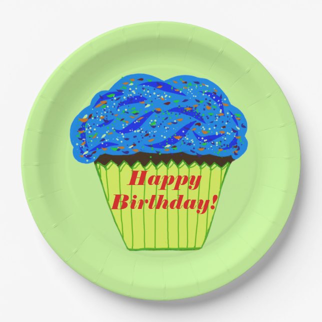 Happy Birthday Blue Cupcake Paper Teller (Vorderseite)