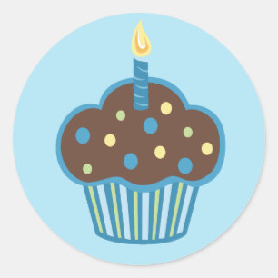 Happy Birthday Blue Cupcake Sticker
