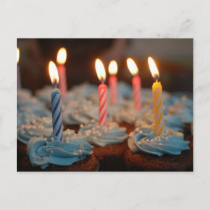 Happy Birthday Blue Cupcakes mit Candle Postcard Postkarte