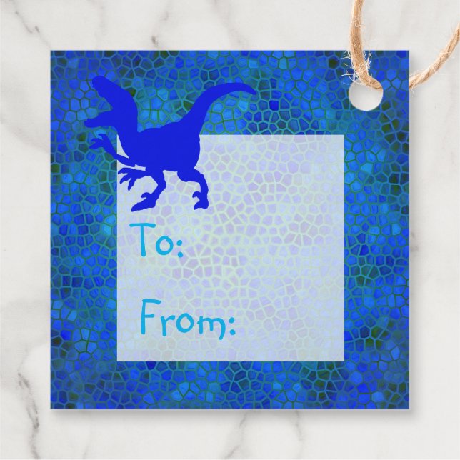 Happy Birthday Blue Dinosaurier Hide Geschenkanhänger (Rückseite)