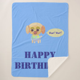 Happy Birthday Blue Fleece Blanket Sherpadecke
