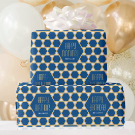 Happy Birthday Blue Gold Star Muster Personalisier Geschenkpapier