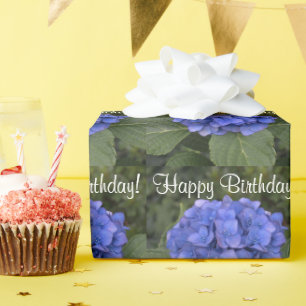 Happy Birthday Blue Hydrangea Blume Geschenkpapier
