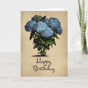 Happy Birthday Blue Hydrangea Floral Karte