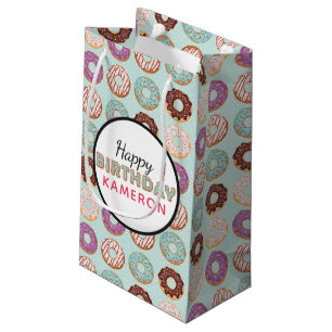 HAPPY BIRTHDAY Blue Iced Donuts Muster mit Namen Kleine Geschenktüte