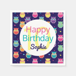 Happy Birthday Blue Owl Muster Personalisiert Kids Serviette