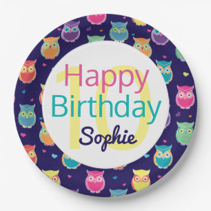 Happy Birthday Blue Owl Muster Personalisierten Ki Pappteller