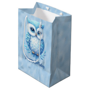 Happy Birthday Blue Owl on Blue Mittlere Geschenktüte