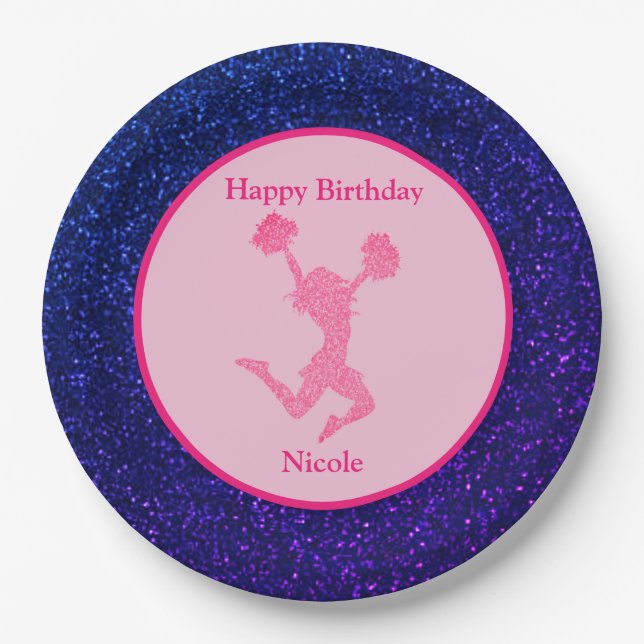 "Happy Birthday" Blue Sparkle Pappteller (Vorderseite)