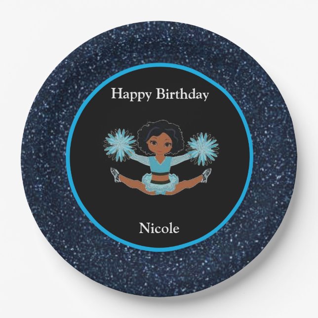 "Happy Birthday" Blue Sparkle Pappteller (Vorderseite)