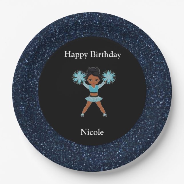 "Happy Birthday" Blue Sparkle Pappteller (Vorderseite)