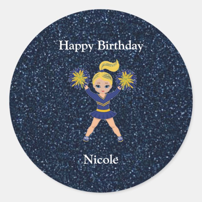 "Happy Birthday" Blue Sparkle Sticker (Vorderseite)