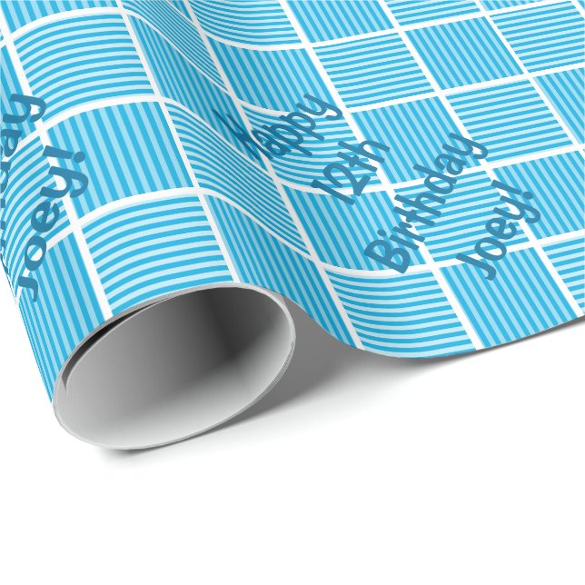 Happy Birthday Blue Squares Geschenkpapier (Rolleneckpunkt)