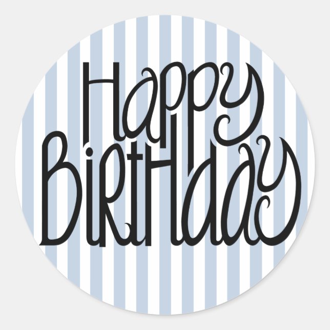 Happy Birthday Blue Stripes Aufkleber (Vorderseite)